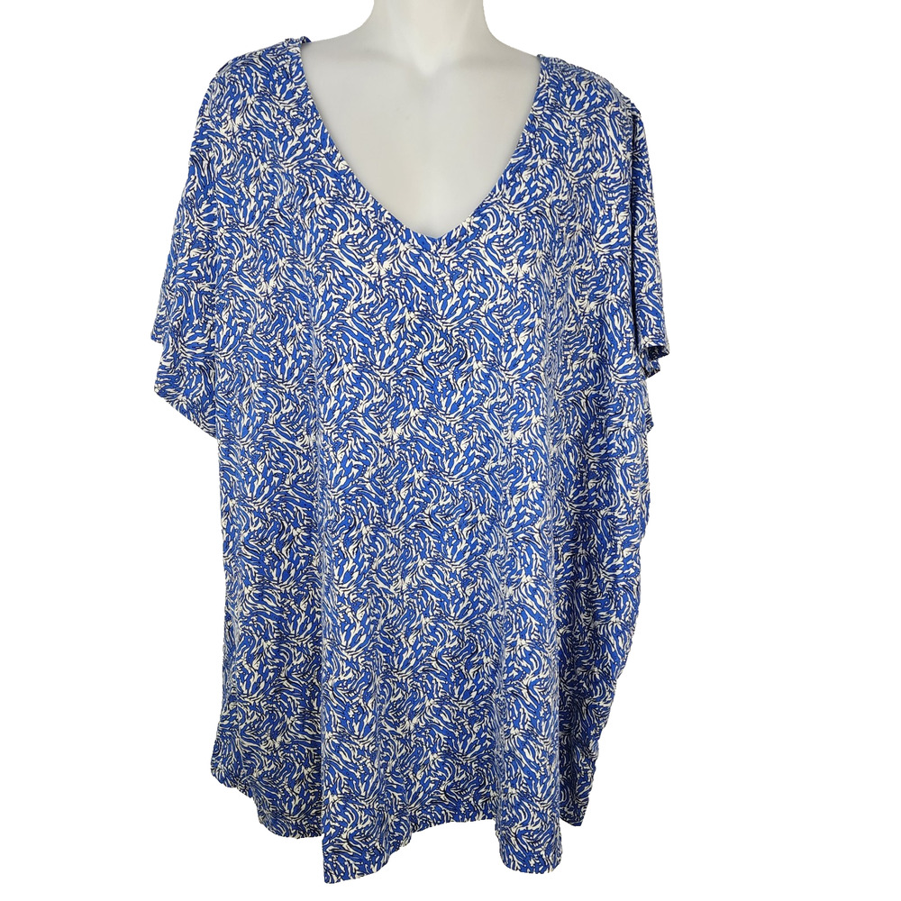 Roaman's T Shirt Womens 3X 30/32 Printed Short Sleeve V Neck Tunic Cotton Artsy